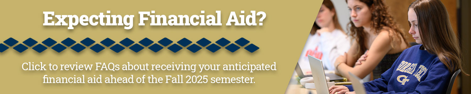A banner linking to info receiving financial aid.